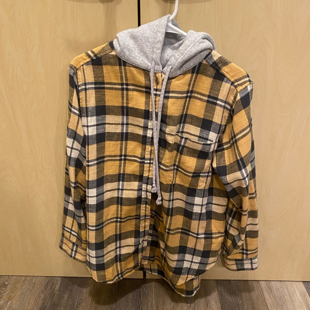 American Eagle Outfitters Yellow and Gray Plaid Hoodie